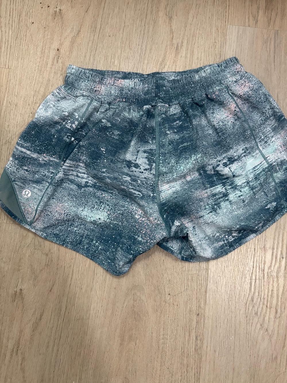 lululemon athletica Teal and Aqua Marble-Print Athletic Shorts